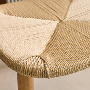 Lot de 2 chaises scandinaves en bois d'hévéa naturel et assise en corde beige