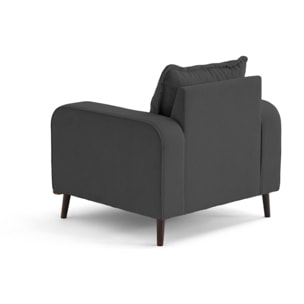 Albane - fauteuil en velours côtelé pieds bois foncé - Gris foncé