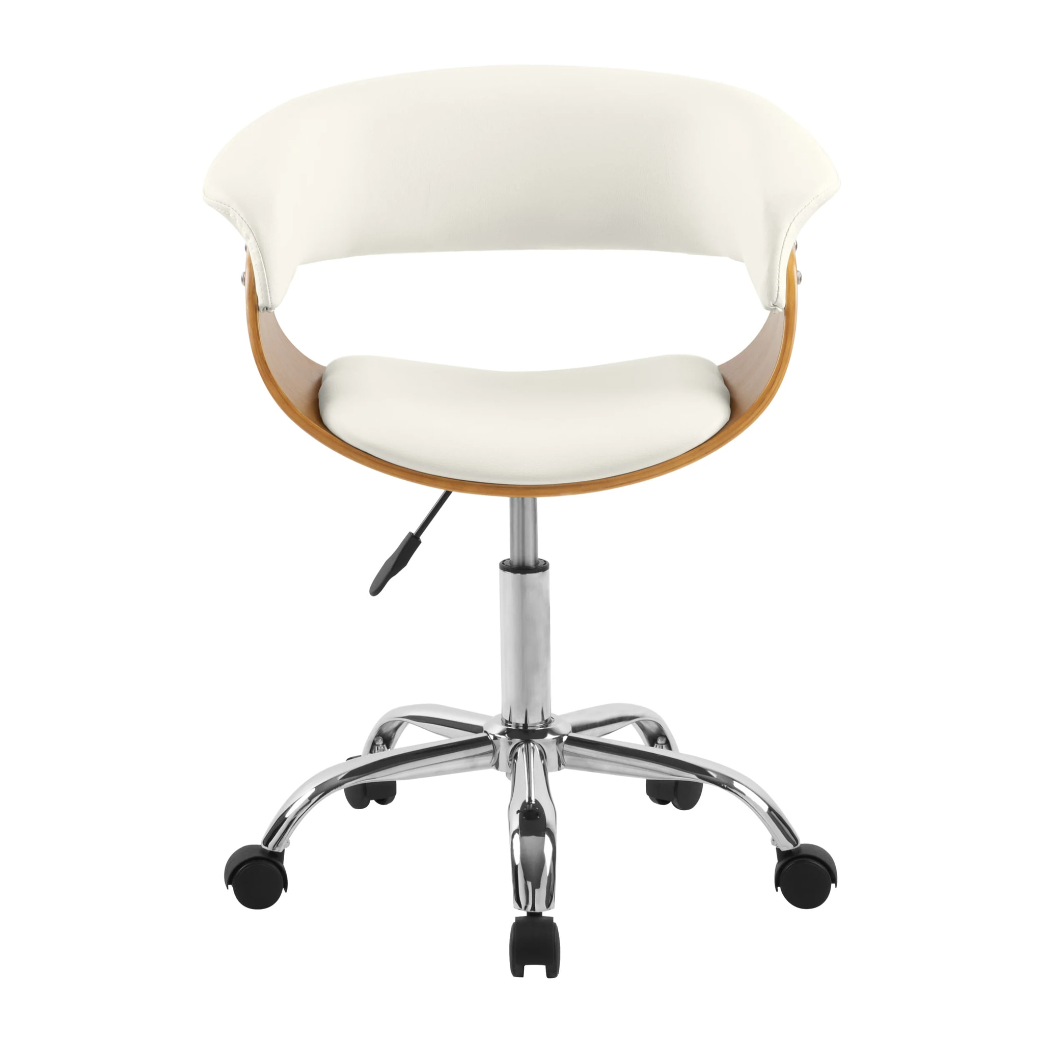 Chaise de bureau pivotante en bois et PU blanc - Basile