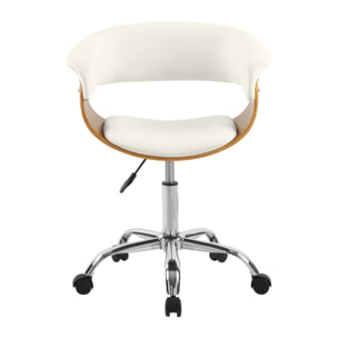 Chaise de bureau pivotante en bois et PU blanc - Basile