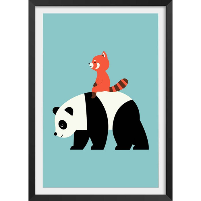 Affiche enfant panda walk  Affiche + cadre en bois - Noir