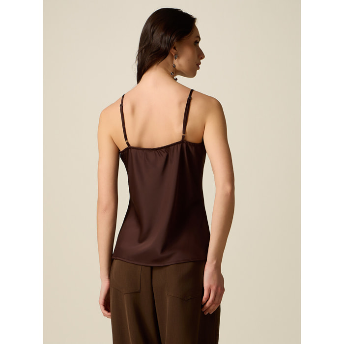 Oltre - Top in raso con pizzo a contrasto - Marrone