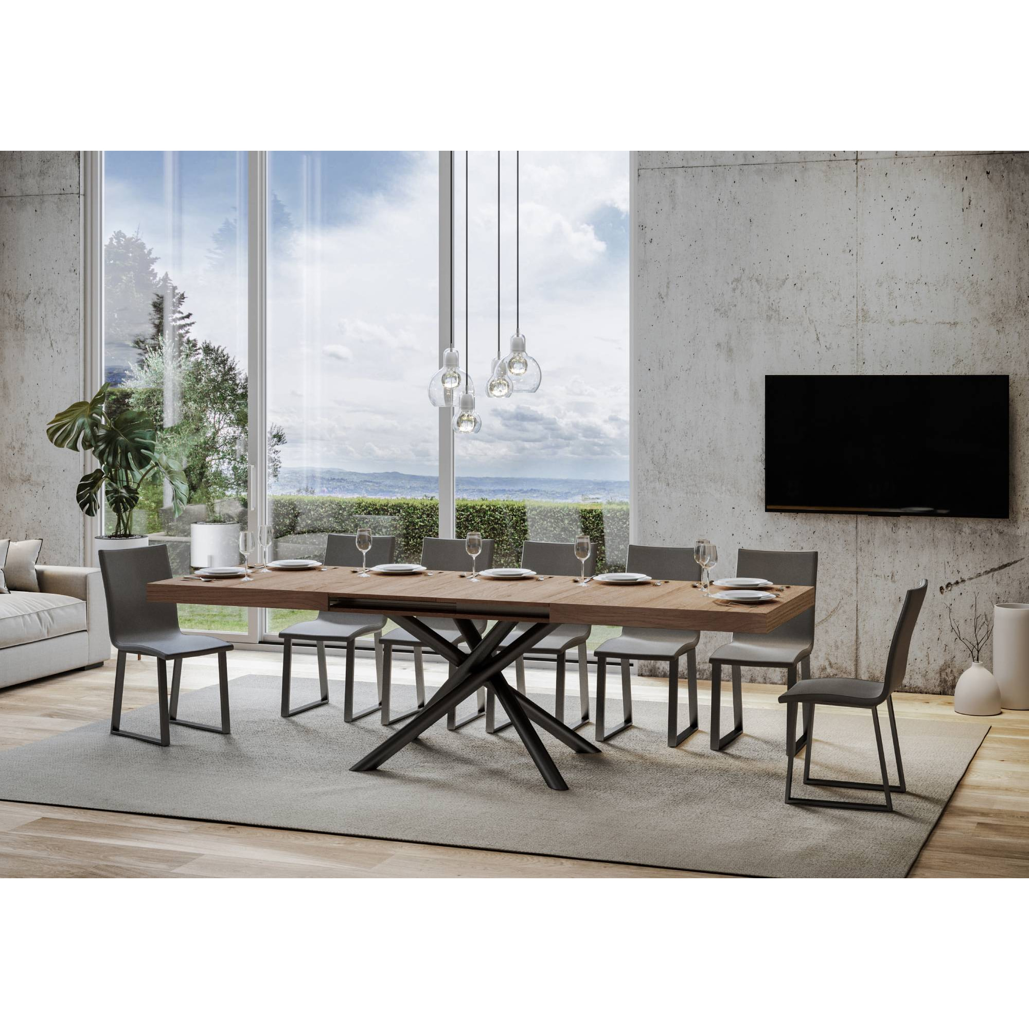 Table extensible 90x180/284 cm Famas Chêne Nature cadre Anthracite