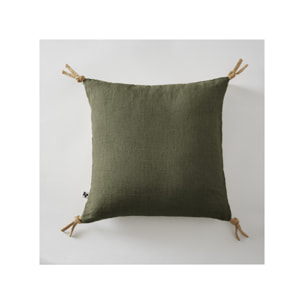 Coussin en lin lavé déhoussable 45 x 45 cm à pompons - 5 coloris - SOLINE