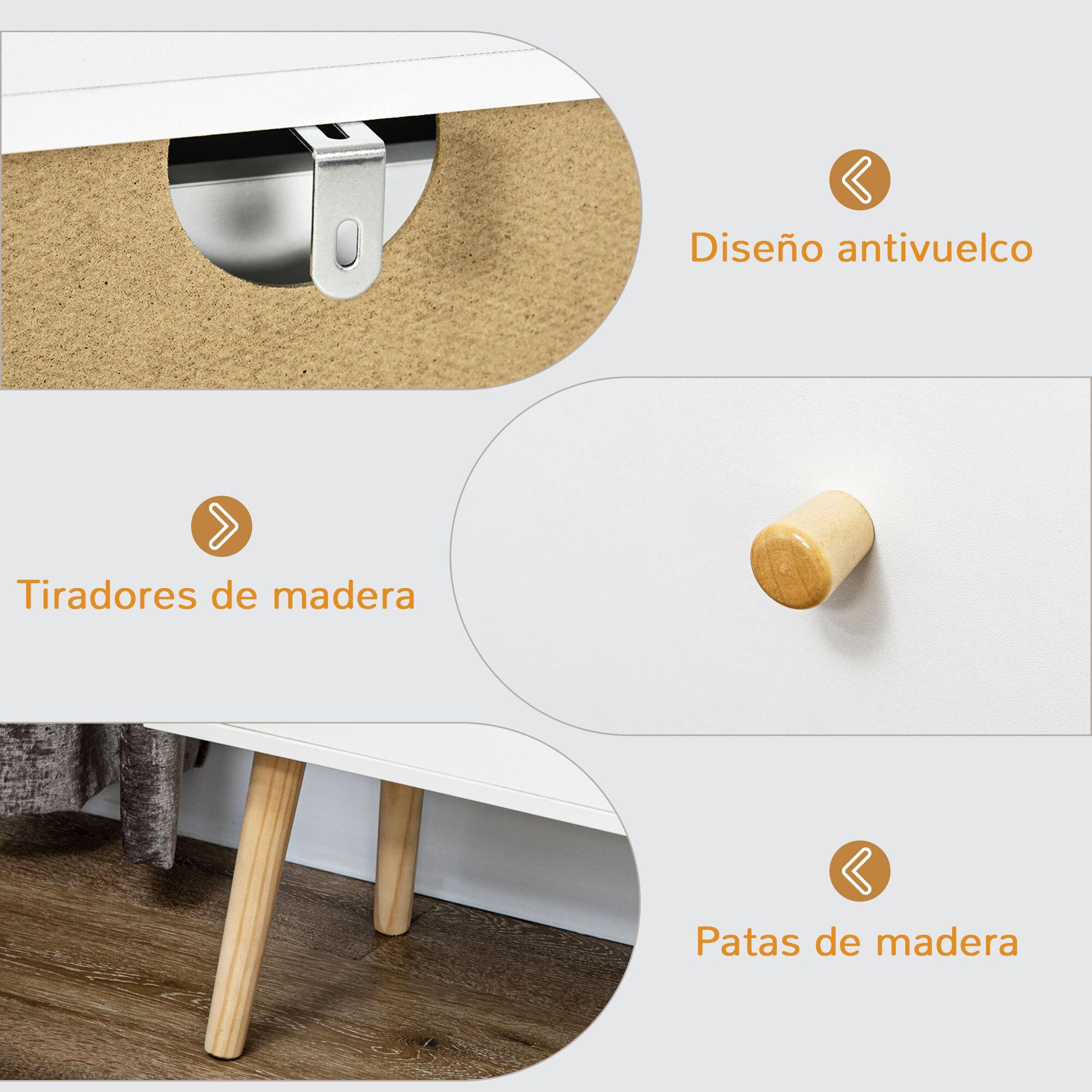 Cómoda con 3 Cajones Cajonera de Dormitorio con Patas de Madera de Pino para Salón Oficina Habitación Carga 70 kg 80x30x80 cm Blanco