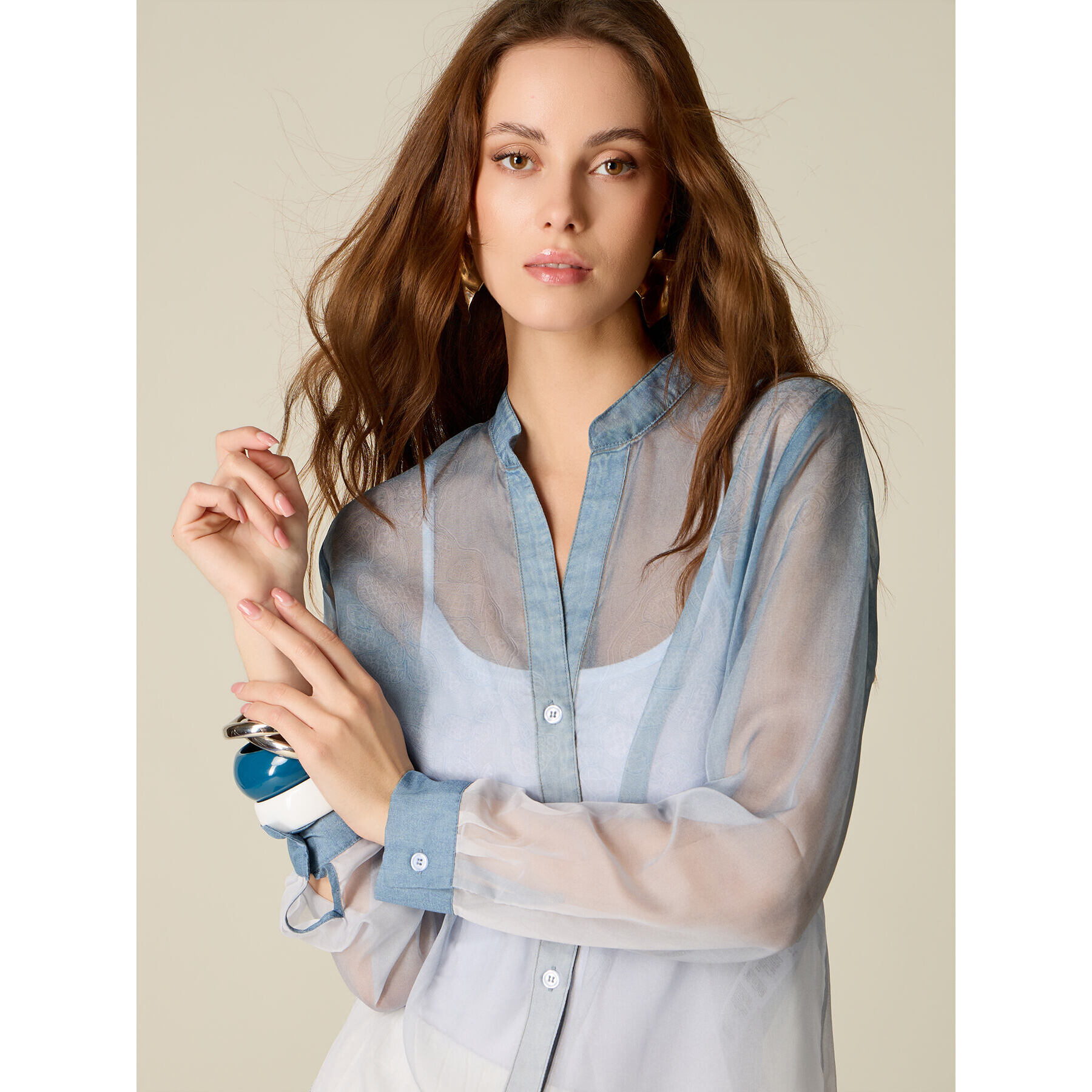 Oltre - Camicia in georgette dégradé - Azzurro