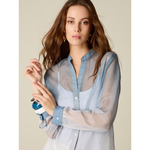Oltre - Camicia in georgette dégradé - Azzurro