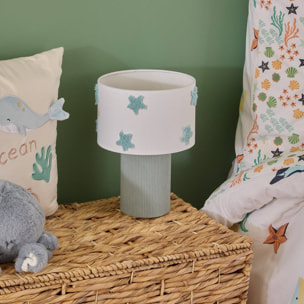 Lampe Orta Secteur Vert et Blanc Etoiles de Mer 18,5x18,5x28 cm