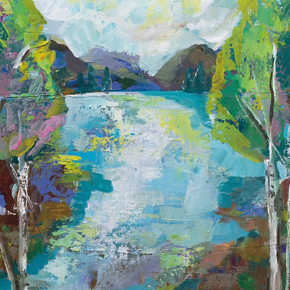 Affiche Bouleaux au bord de l'eau Affiche + cadre en bois - Noir