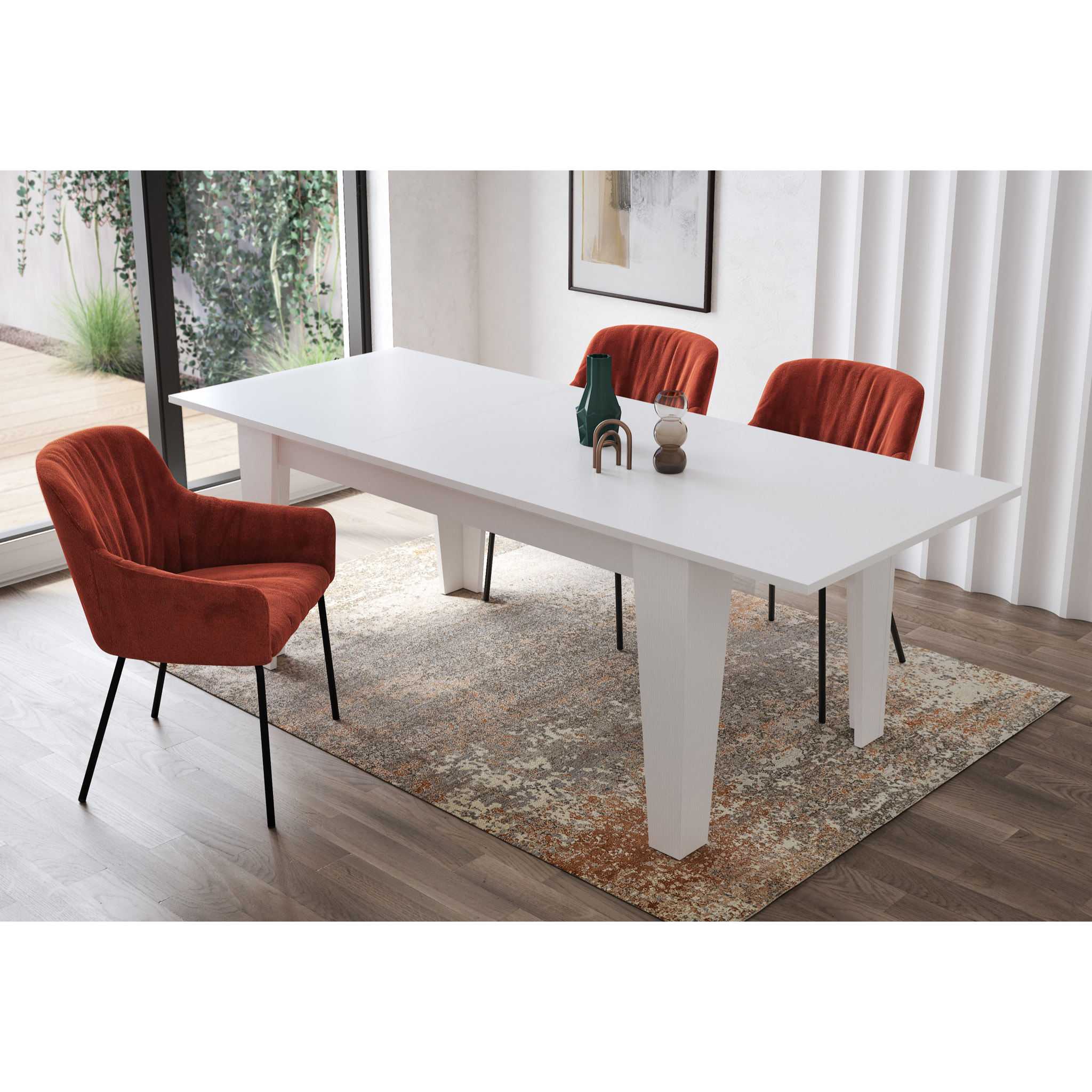 Tavolo da Pranzo Allungabile Da 160 A 220 Cm Gambe a Spillo Design Moderno 10 Posti Estensibile Guide In Metallo Cucina Salotto Soggiorno Bianco