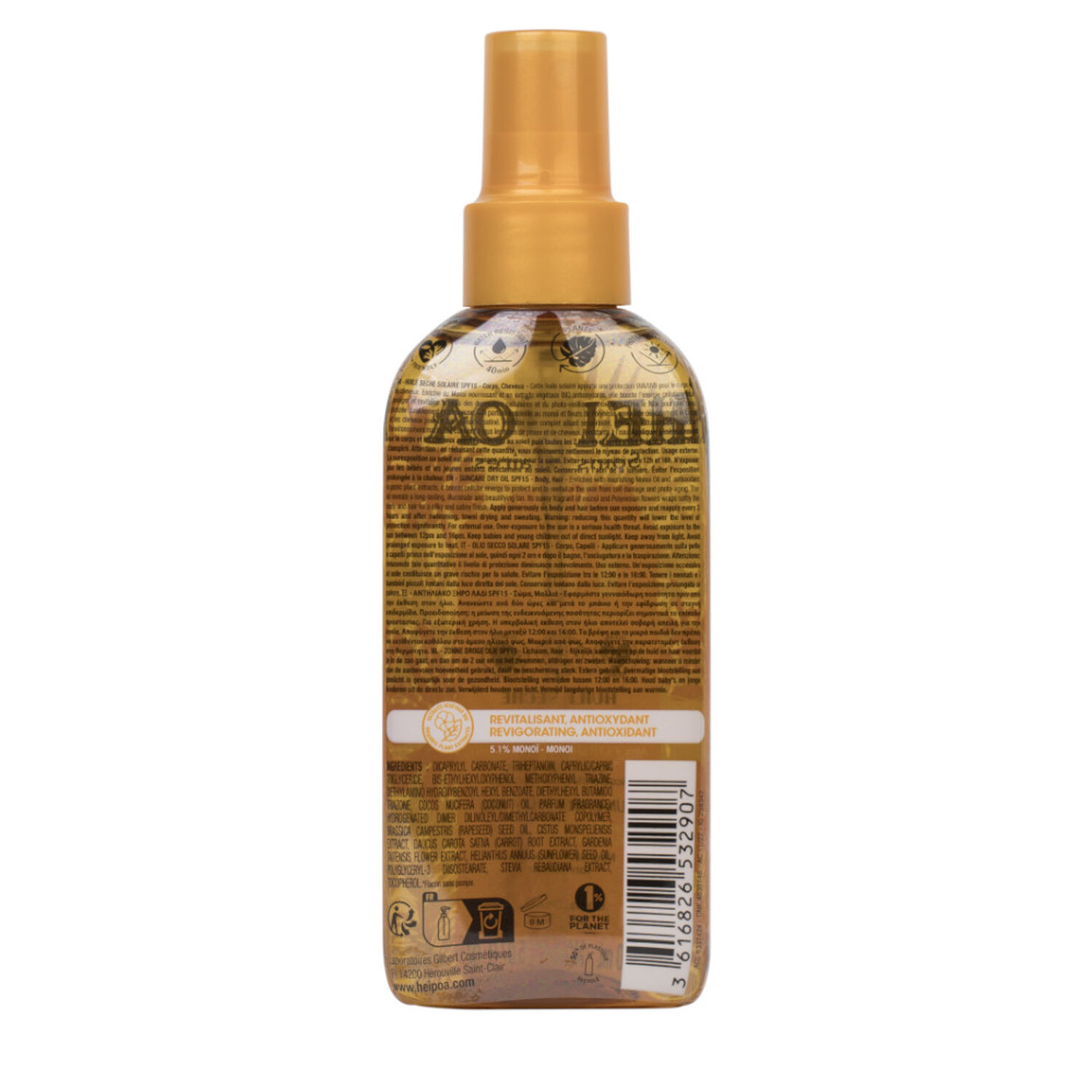 Huile Sèche Solaire SPF15 - Au Monoï et aux Extraits Végétaux Bio 150 ml