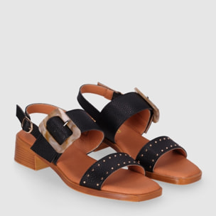 Sandalias de Piel - Negro - Tacón: 4 cm