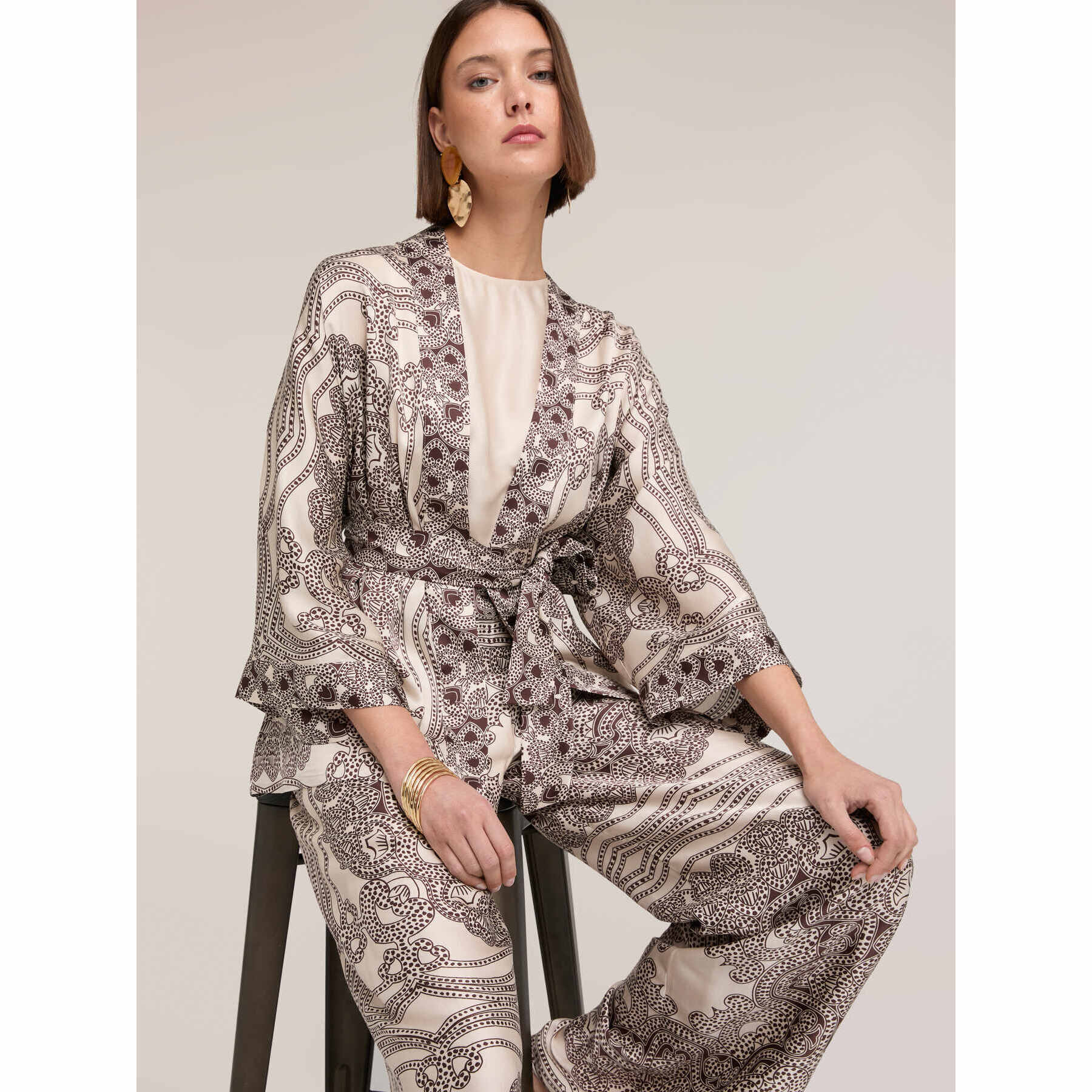 Motivi - Kimono de satén con estampado - Blanco