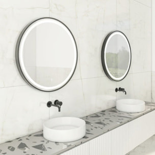 70x70 cm miroir suspendu rond avec éclairage LED et capteur, noir (SATZKULED70CE)