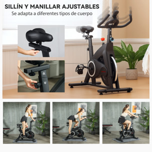 Bicicleta Estática Bici Estática con Volante de Inercia 15 kg Pantalla LED Pulsómetro Manillar Asiento Ajustable y Ruedas Carga 120 kg para Casa Gimnasio Negro