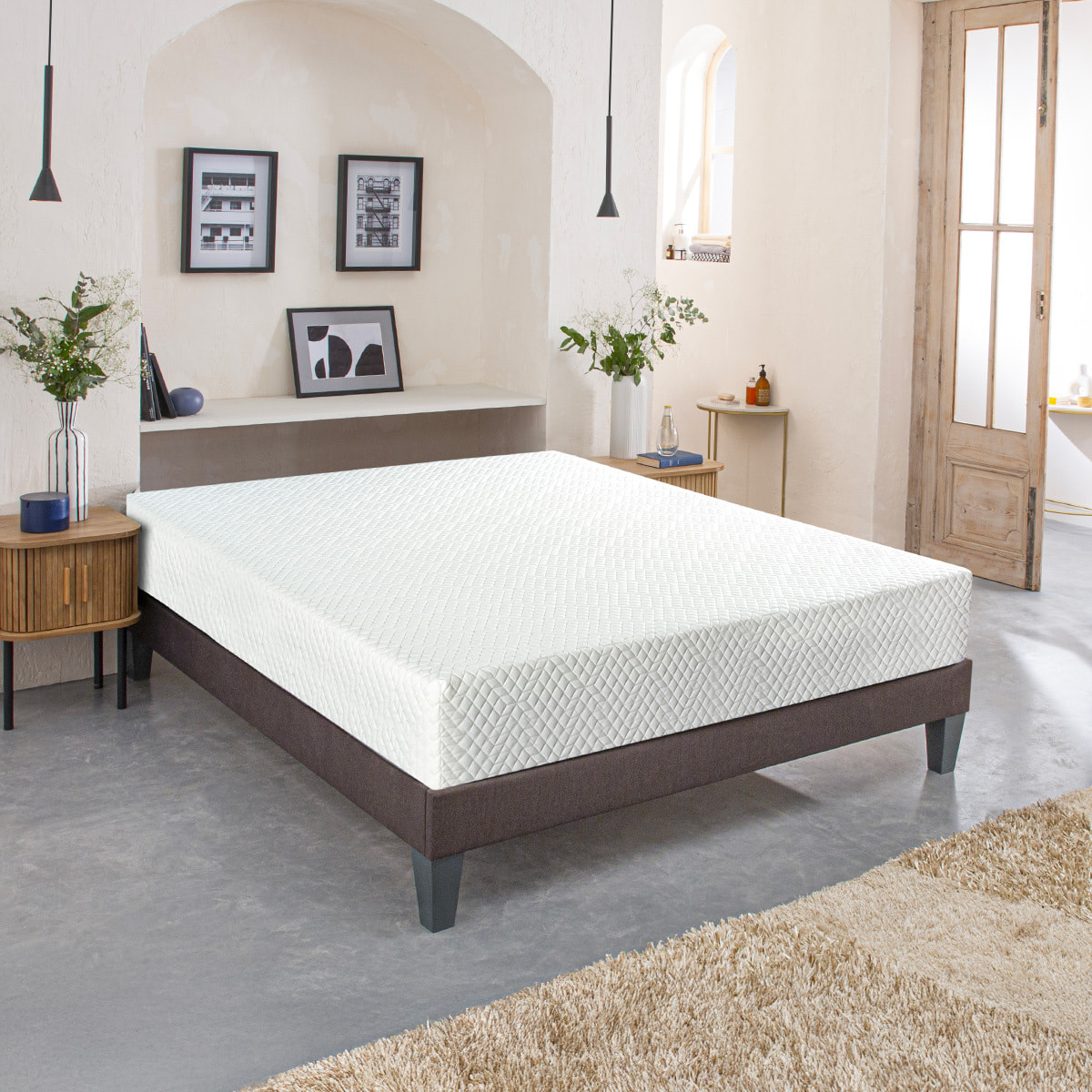Ensemble Matelas Memoire de forme Absolu avec sommier en bois