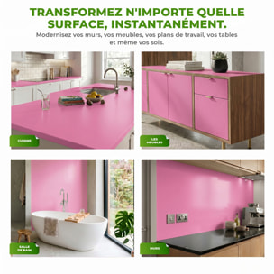 Rouleau adhésif décoratif Vinyle au Mètre - Rose - Sticker Lavable Imperméable Mur Cuisine Meubles