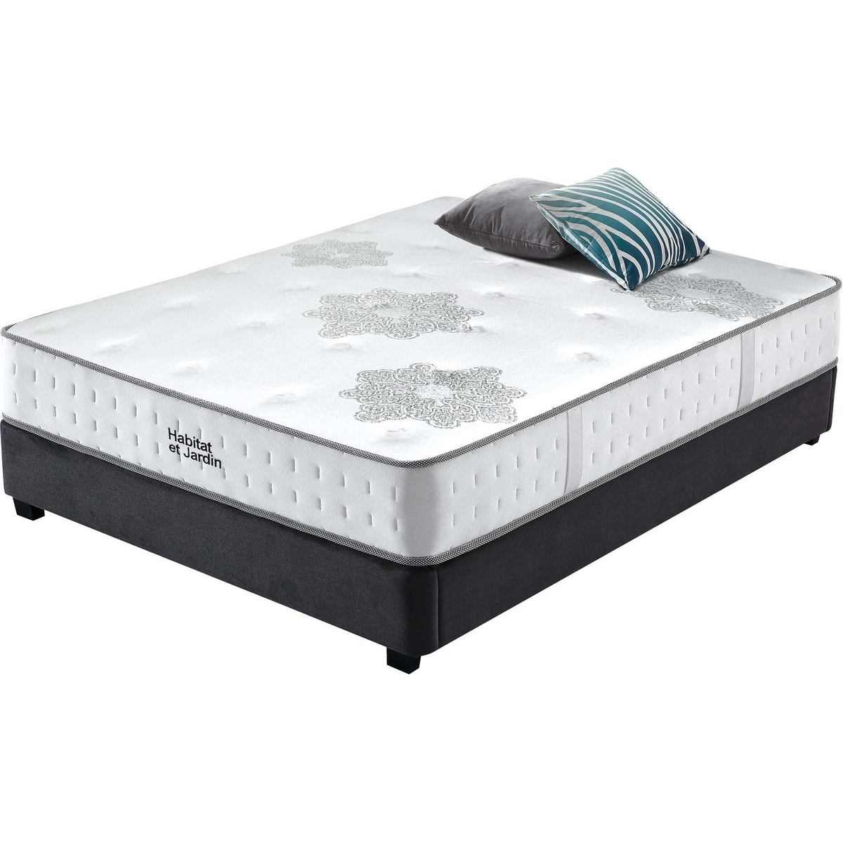 Matelas ressorts et à mémoire de forme "Josey" - 90 x 190 x 25 cm - Blanc / Gris