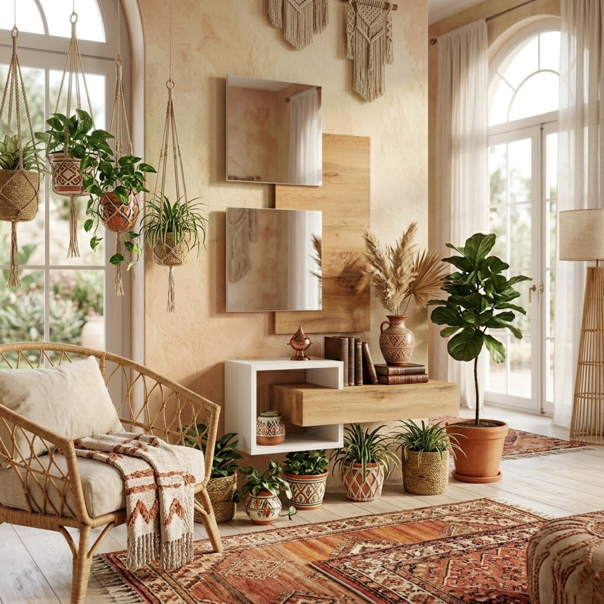 Set Ingresso Moderno Con Specchi Pensile A Giorno Mensola Con Cassetto Salvaspazio Mobile Da Parete 100 x 160 x 30 Cm Bianco E Rovere