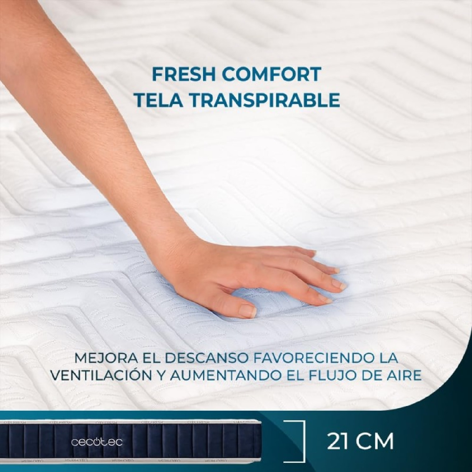 Cecotec Colchón de Espuma Flow CecoFresh 2100 CoolConfort 105 x 200. Núcleo de E