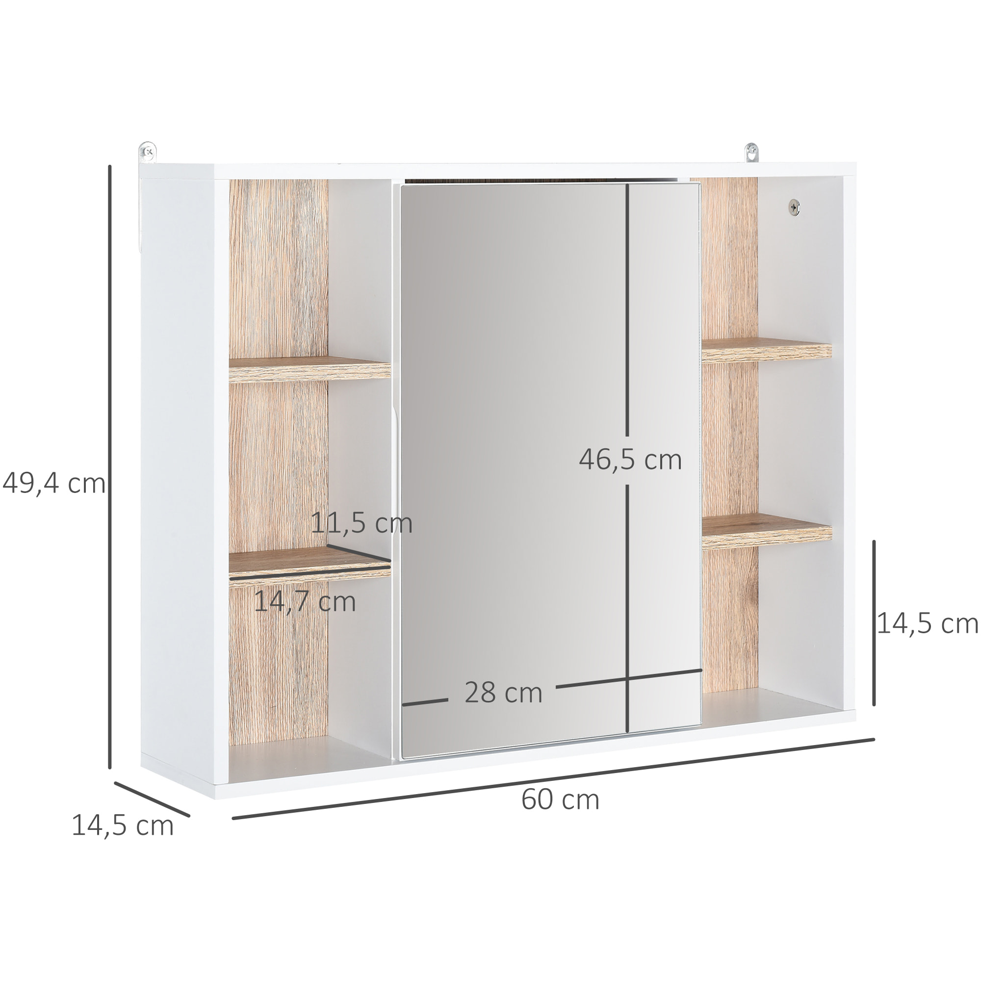 Armario Espejo con Estantes de Madera 60x14,5x49,4cm Blanco