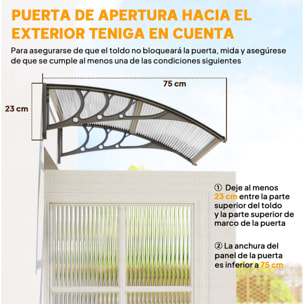 Marquesinas Exterior para Puertas y Ventanas, 100x75 cm, Tejadillo de Protección contra Sol y Lluvia, con Cubierta de Policarbonato, Barra de Aluminio, Transparente