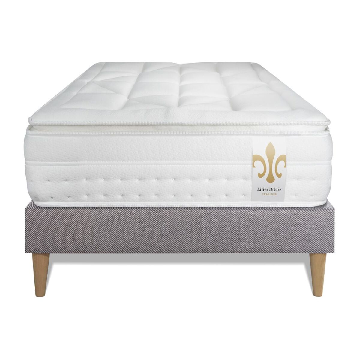 Ensemble Matelas Vingt-Huit - 28cm - Ressorts ensachés et mémoire de forme - Soutien point par point - Sommier Tapissier Gris