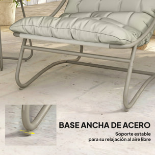 Conjunto de Mesa y Sillas de Terraza Exterior de 3 Piezas, Muebles de Jardín Exterior con Cojines, 2 Sillas Lounge Transpirable, Mesa de Café y Marco de Acero, para Patio, Balcón, Gris Claro