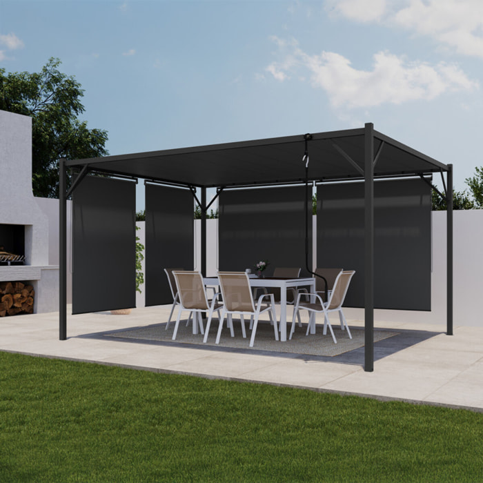 Pergola Venice 3x4m toit lames orientables + 4 stores gris