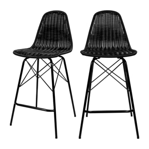 Chaise de bar mi-hauteur Tiptur en résine tressée noire 63 cm (lot de 2)