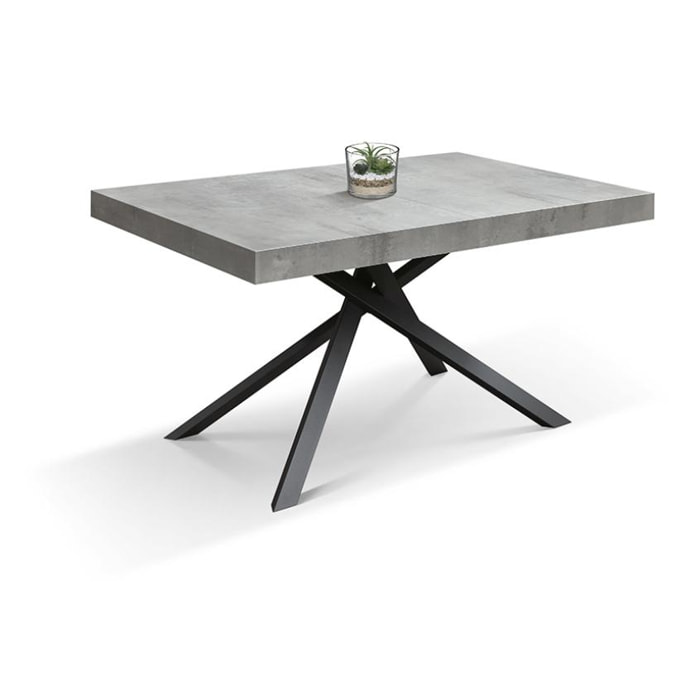 Tavolo FORTE DEI MARMI in legno, finitura grigio cemento e base in metallo verniciato antracite, allungabile 160x90 cm - 240x90 cm