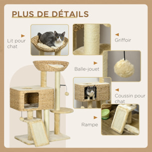 Arbre à chat style cosy chic griffoirs sisal naturel équipement multiple peluche jacinthe d'eau beige