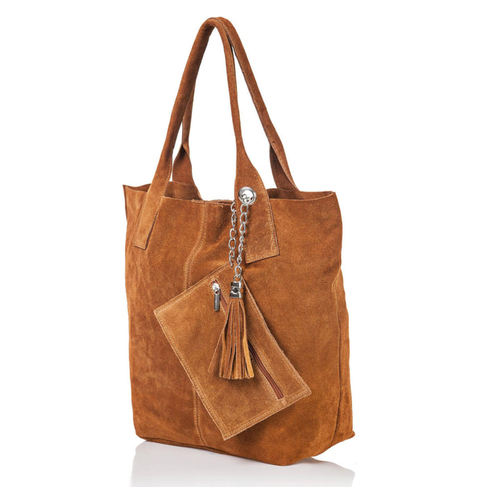 Borsa Donna in vera pelle Made in Italy colore Marrone dimensioni cm 40x35x15