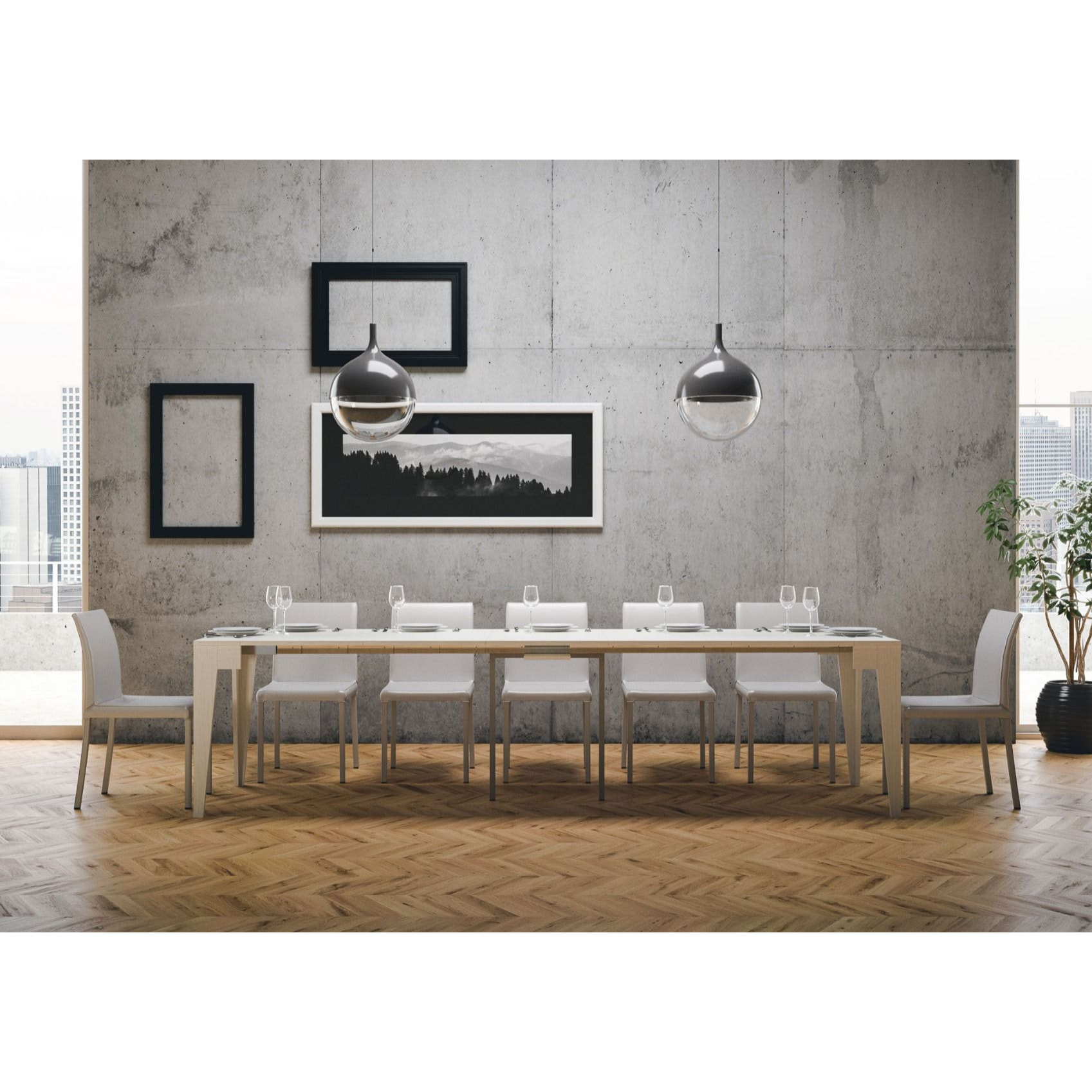 Console extensible 90x42/302 cm Isotta Frêne Blanc