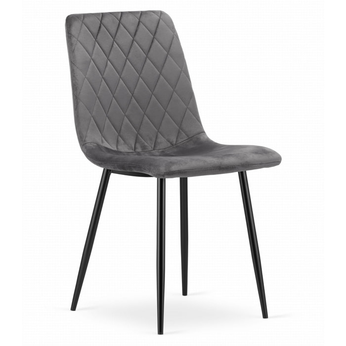Sedia Turin in velluto grigio scuro con gambe in metallo