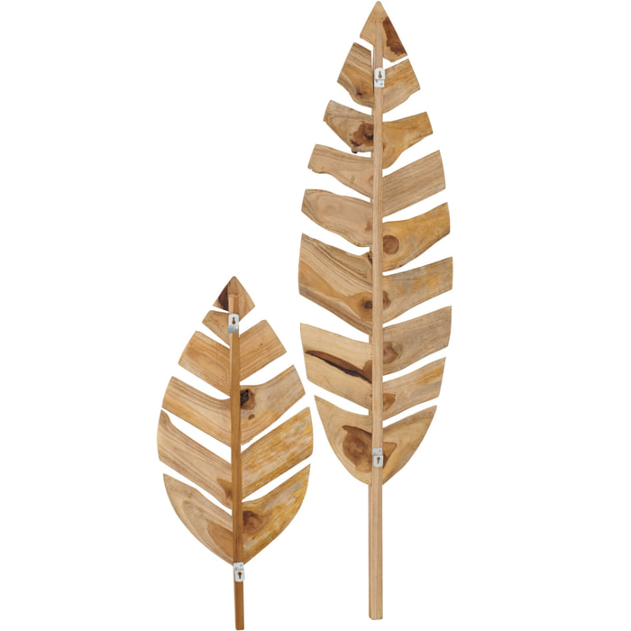 J-Line Objet Mural Feuilles - bois - naturel - set de 2