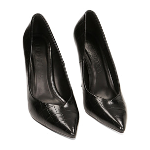 Décolleté nere stampa cocco, tacco 10,5 cm