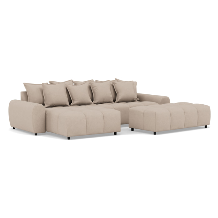 Adelaide - canapé d'angle réversible 4 places avec pouf d'appoint en tissu texturé - Beige
