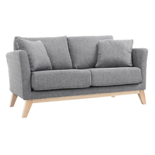 Canapé scandinave déhoussable 2 places en tissu gris clair et bois clair OSLO