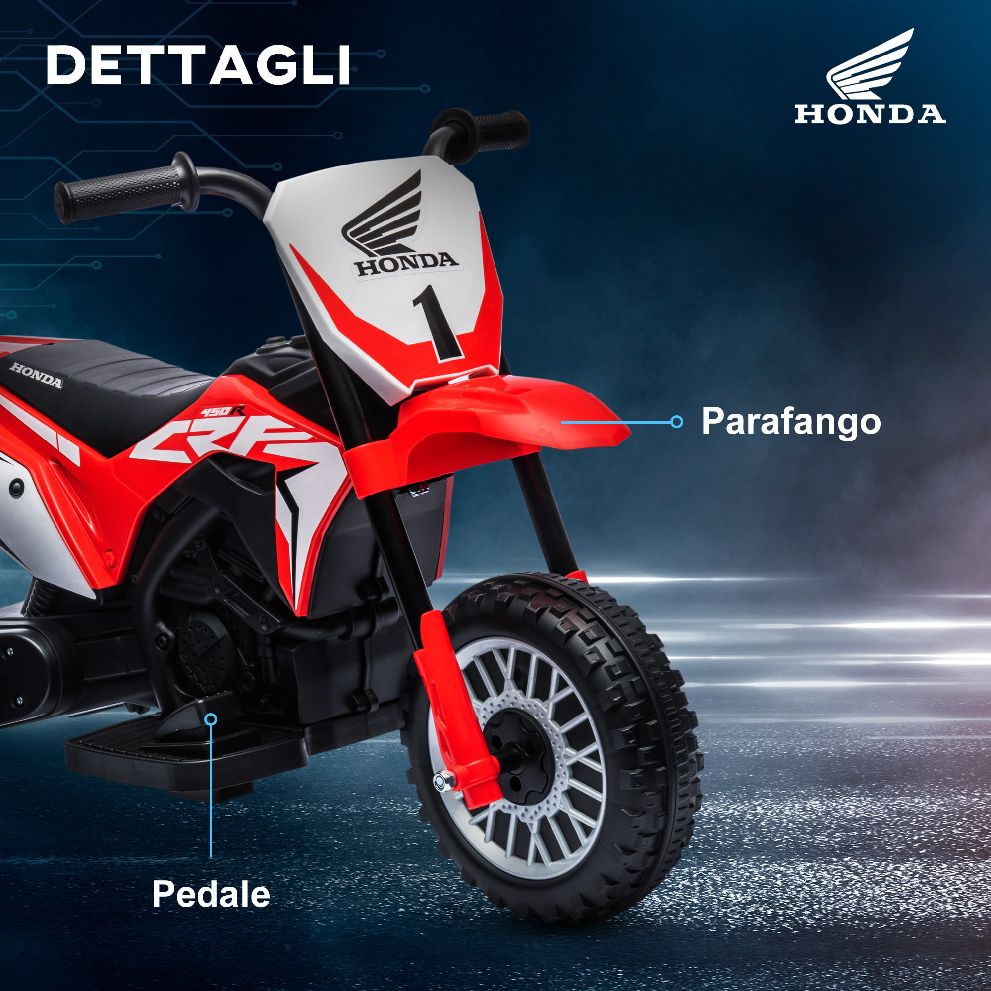 HOMCOM Moto Elettrica per Bambini con Licenza Honda CRF450RL a 3 Ruote, Età 18-36 Mesi, Rosso