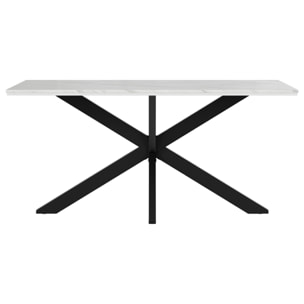 Tom - table à manger - plateau effet marbre - pieds en métal - 4 à 6 personnes - Blanc / Noir