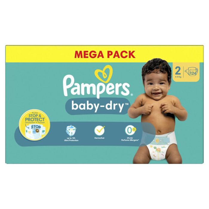 124 Couches Baby-Dry Taille 2, 4kg - 8kg, Pampers