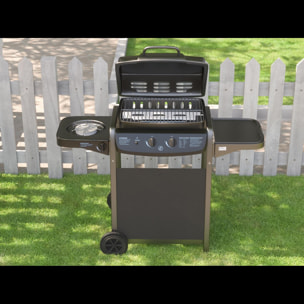 Barbecue A Gas Con Fuoco Bruciatore Laterale BBQ Coperchio Termometro Griglia Grill Ruote Compatto In Acciaio Giardino Esterno 112x52.5x96.5 Cm Nero