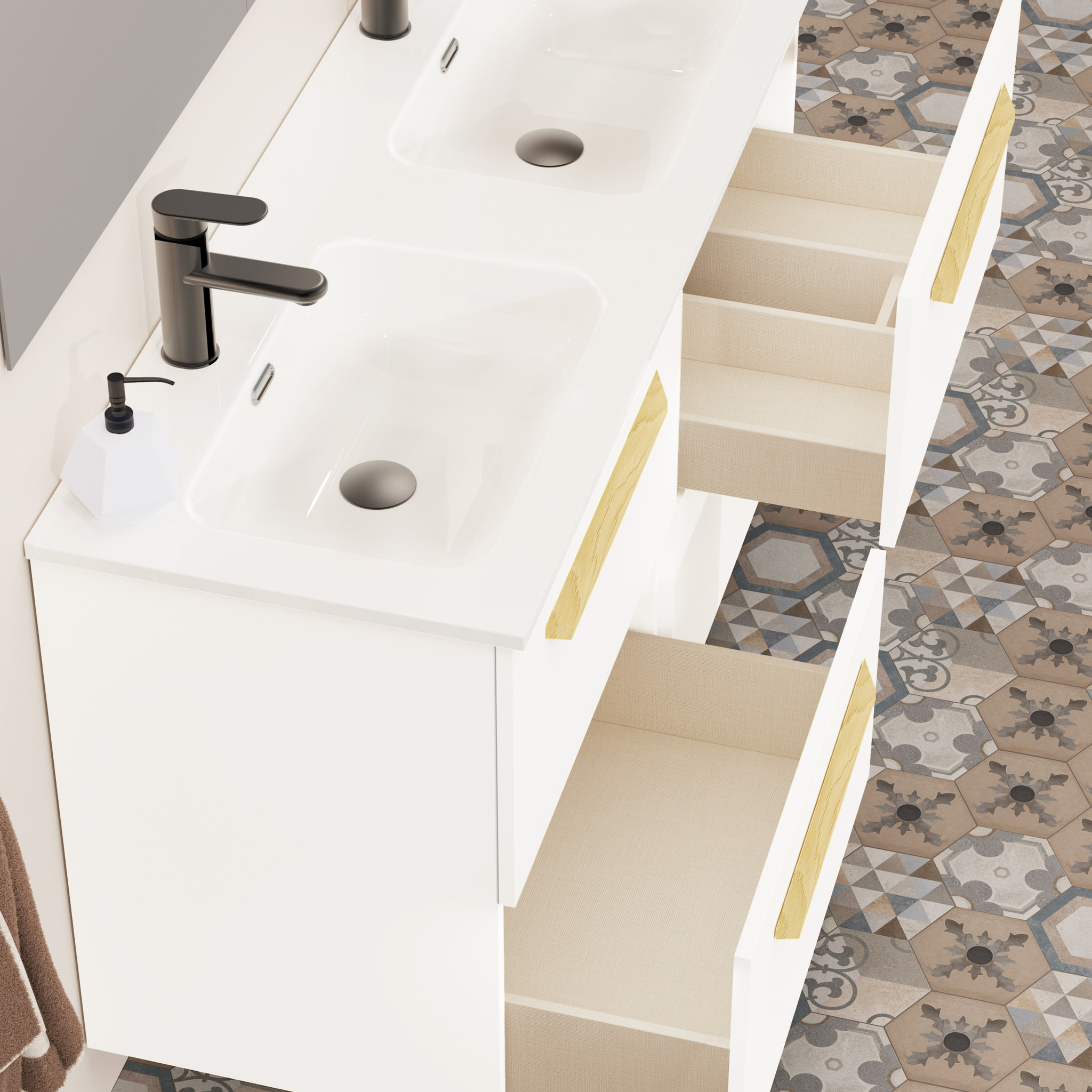 Conjunto de baño Melody, Alday, 120 cm, Blanco mate