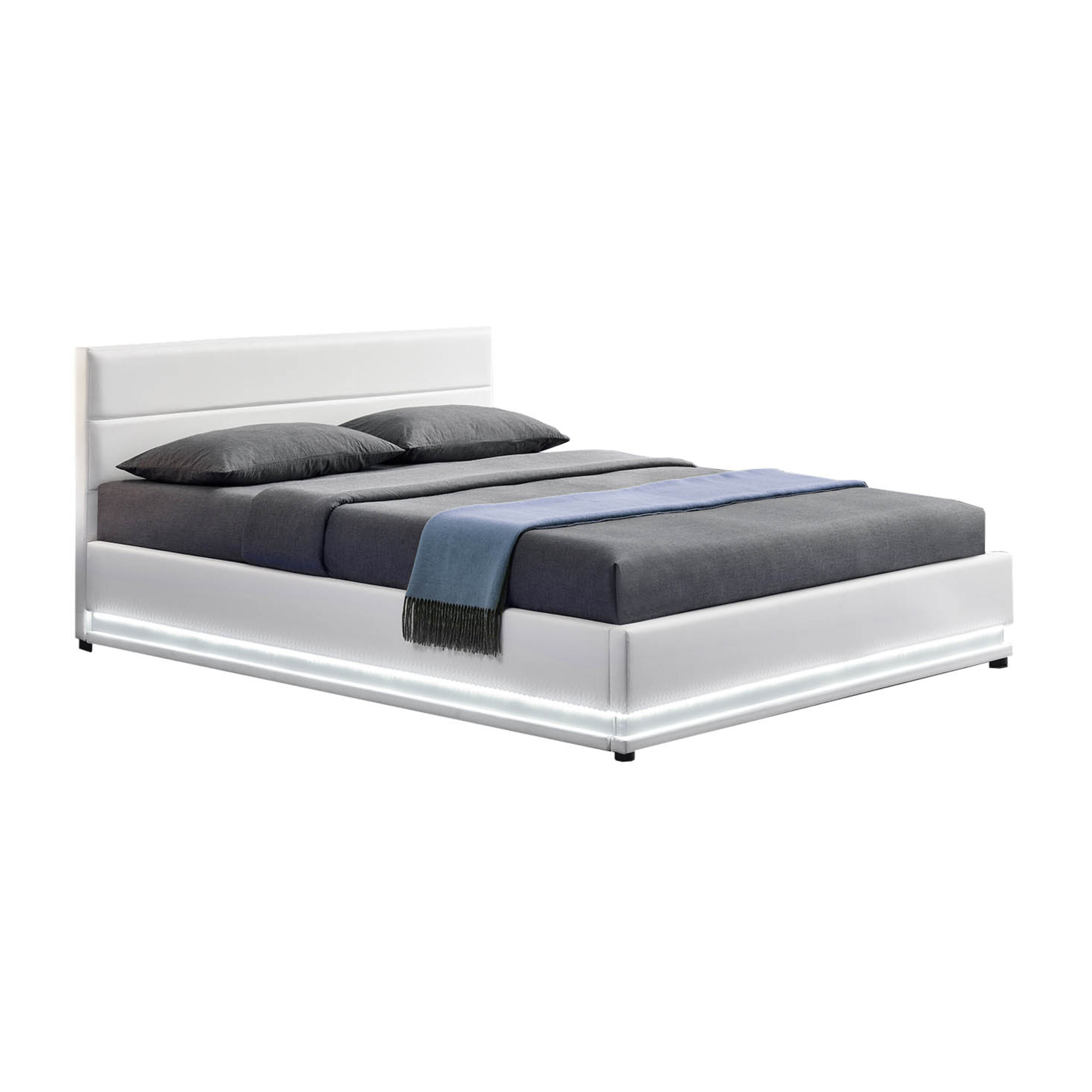 Structure de lit LED avec rangements 140 x 190 cm blanc ALICANTE