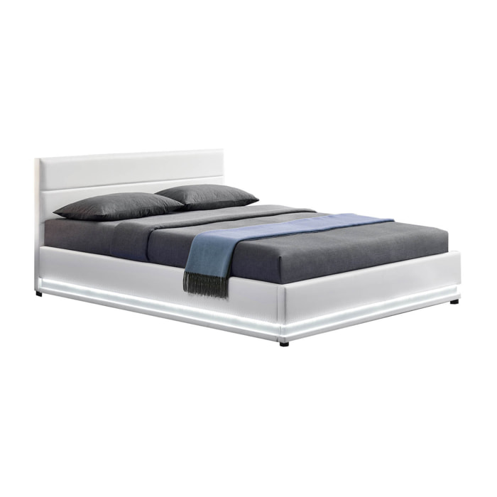 Structure de lit LED avec rangements 140 x 190 cm blanc ALICANTE