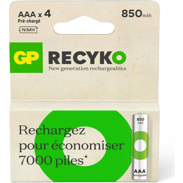 Pile rechargeable GP AAA ReCyckO lot de 4 850mAh