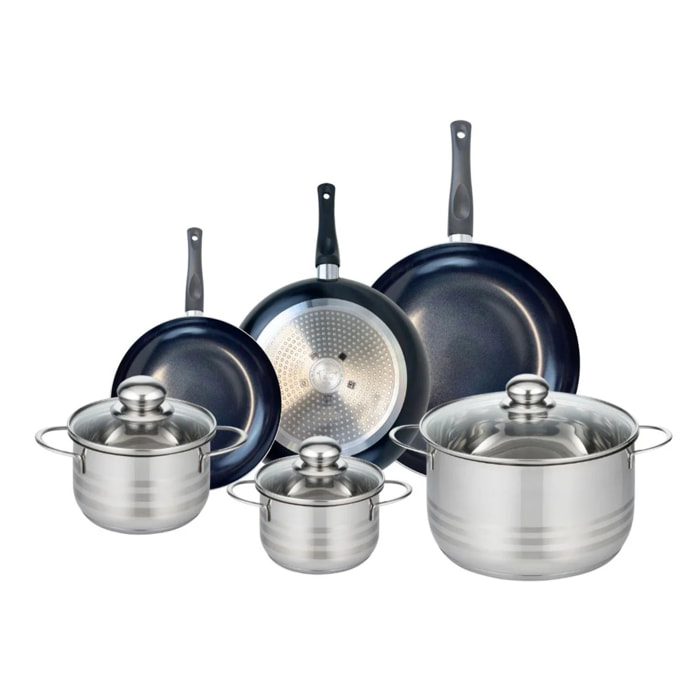 Ensemble de 3 Poêles de cuisson 20, 24 et 28 cm et 3 faitouts 14, 16 et 24 cm Elo Prima Brillant