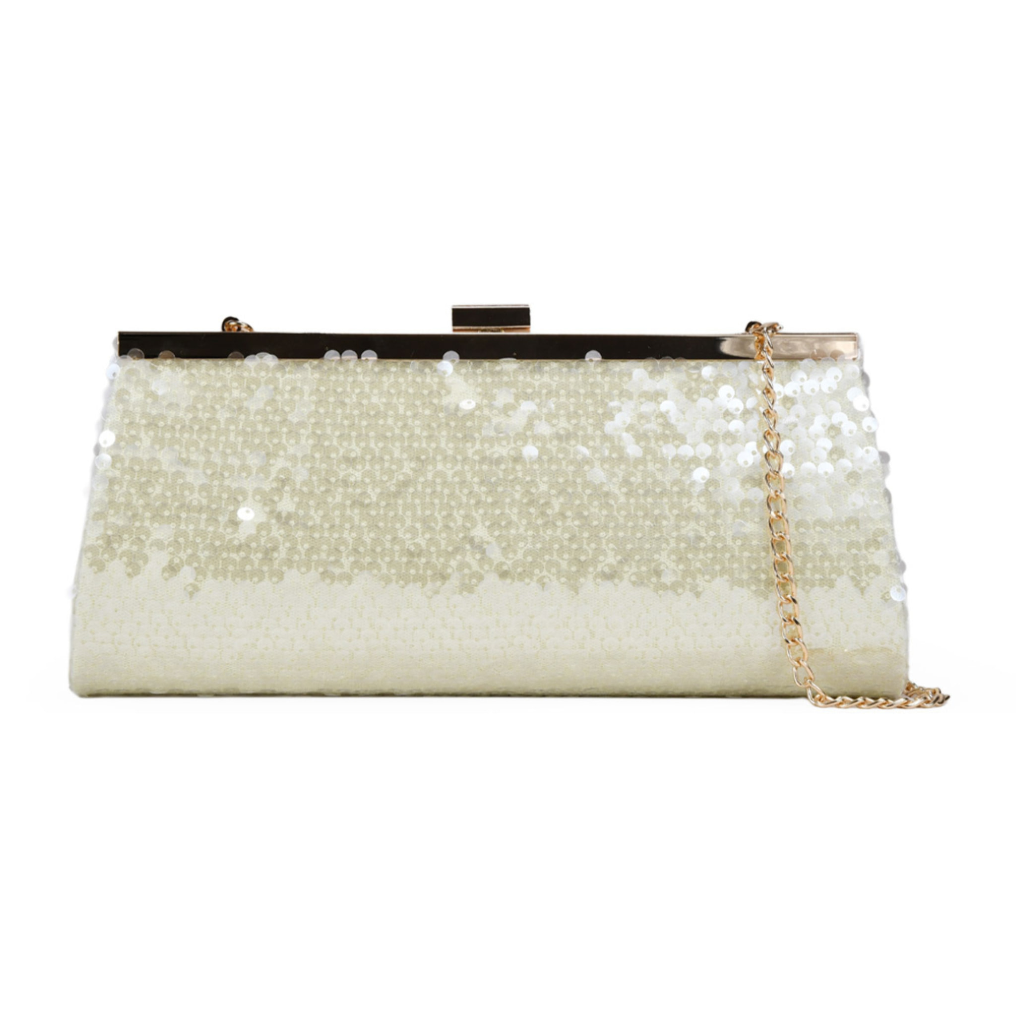 Bolso clutch beige con lentejuelas