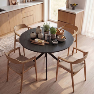 Table ronde style industriel bois métal 4 pers. dia. 100 cm noir